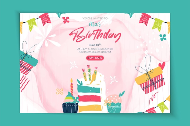 Tarjeta de felicitación de feliz cumpleaños Un hermoso pastel de cumpleaños con velas