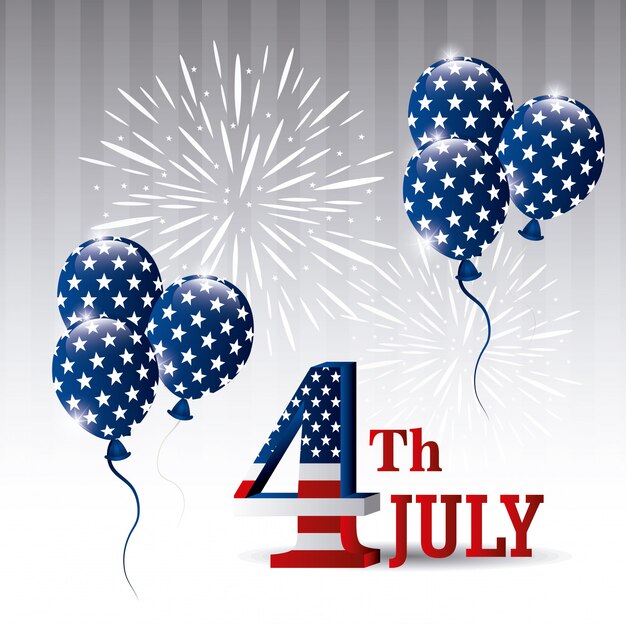 Tarjeta de felicitación feliz día de la independencia, 4 de julio, diseño de los EEUU