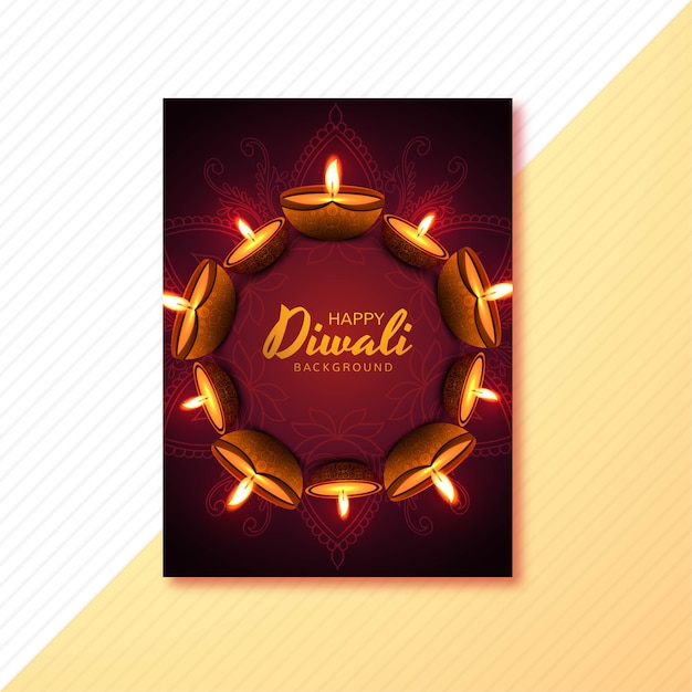 Vector gratuito tarjeta de felicitación feliz diwali decorada con velas