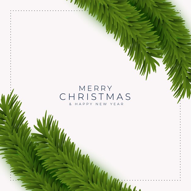 Tarjeta de felicitación de feliz navidad y año nuevo con ramas de árboles realistas