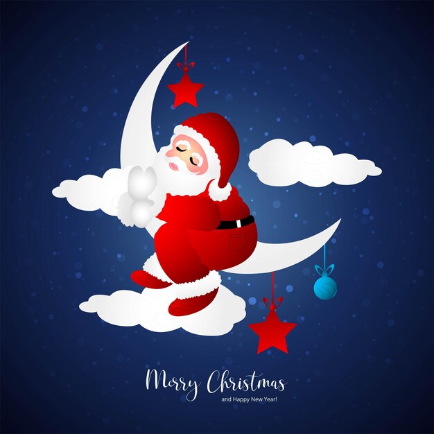 Tarjeta de felicitación de feliz navidad y feliz año nuevo con fondo de luna de santa claus