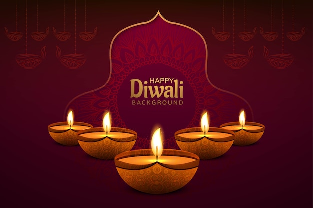 Tarjeta de felicitación del festival de diwali con fondo de lámpara de aceite diwali diya