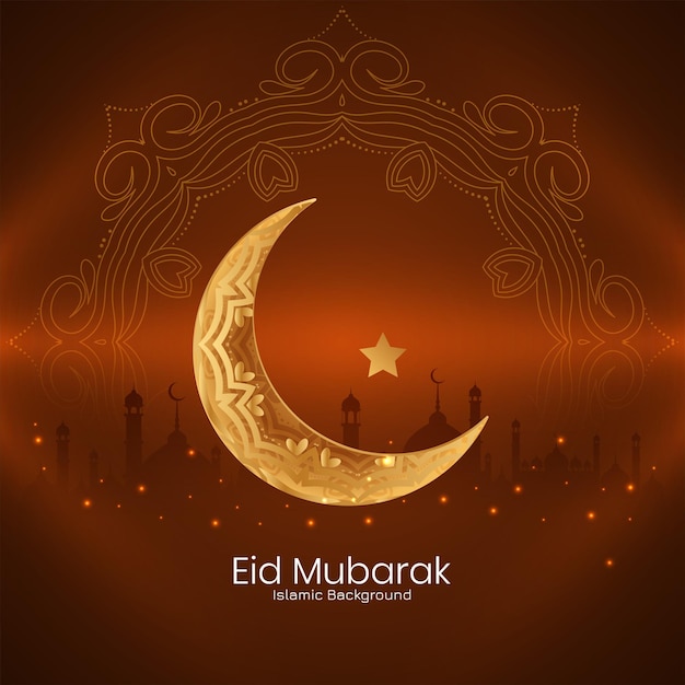 Tarjeta de felicitación del festival eid mubarak con luna creciente