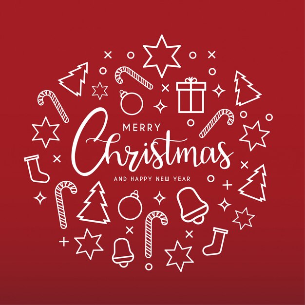 Tarjeta de felicitación limpia feliz Navidad y feliz año nuevo con iconos