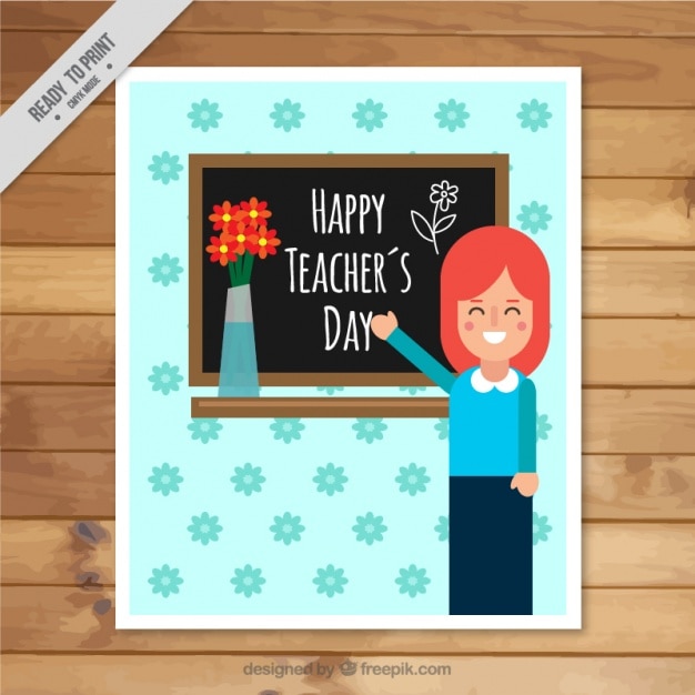 Vector gratuito tarjeta de felicitación con una maestra sonriendo