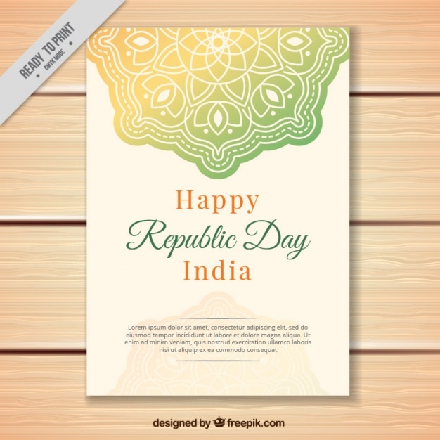 Vector gratuito tarjeta de felicitación con mandala para el día de la república india