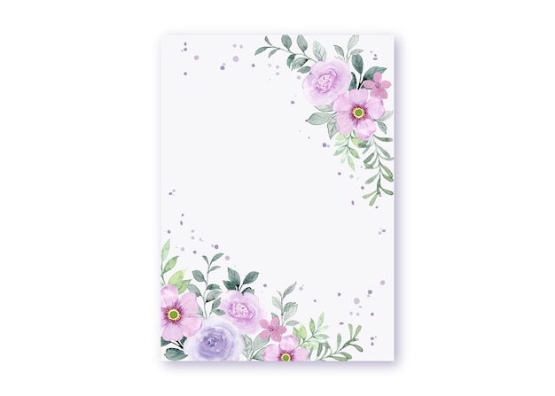 Tarjeta de felicitación con marco floral púrpura acuarela