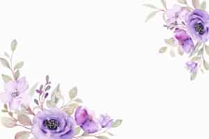 Vector gratuito tarjeta de felicitación con marco floral púrpura acuarela
