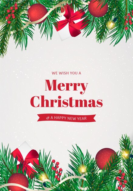 Tarjeta de felicitación navideña con decoración realista