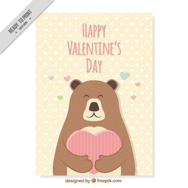 Vector gratuito tarjeta de felicitación de oso lindo para el día de san valentín