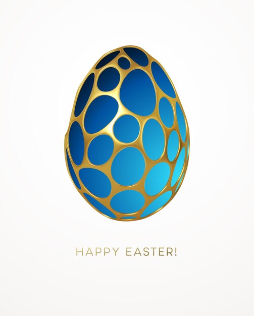 Tarjeta de felicitación de Pascua con una imagen de un huevo de Pascua en un patrón de cuadrícula 3d realista orgánico dorado. Decoración de joyas. Adorno de lujo. Ilustración de vector EPS10