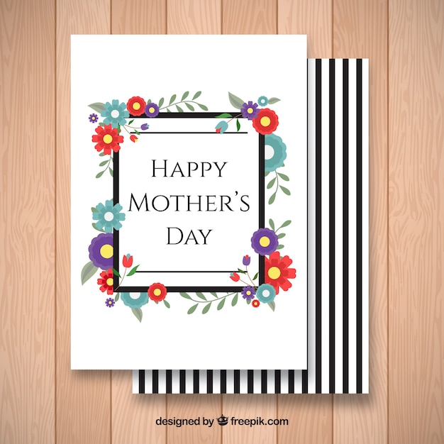 Vector gratuito tarjeta de felicitación plana con flores de colores para el día de la madre