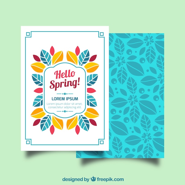 Tarjeta de felicitación plana con hojas decorativas para primavera