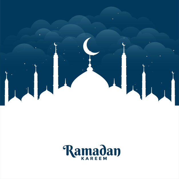 Tarjeta de felicitación plana de la mezquita de ramadan kareem