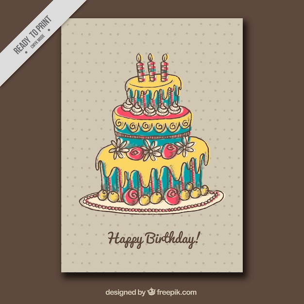 Tarjeta de felicitación punteada con tarta de cumpleaños