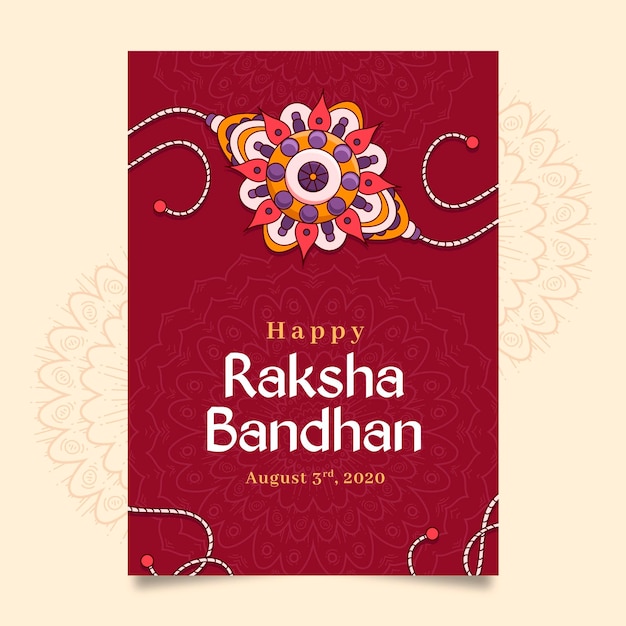 Vector gratuito tarjeta de felicitación de raksha bandhan dibujada a mano