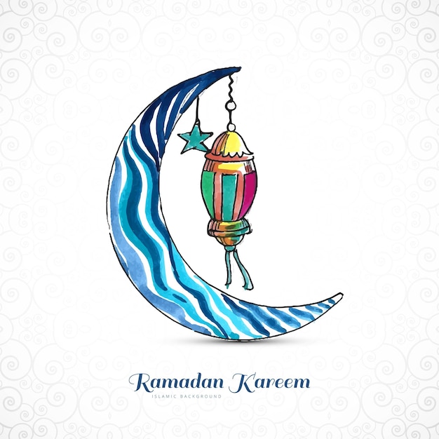 Tarjeta de felicitación de ramadan kareem dibujada a mano con diseño de luna
