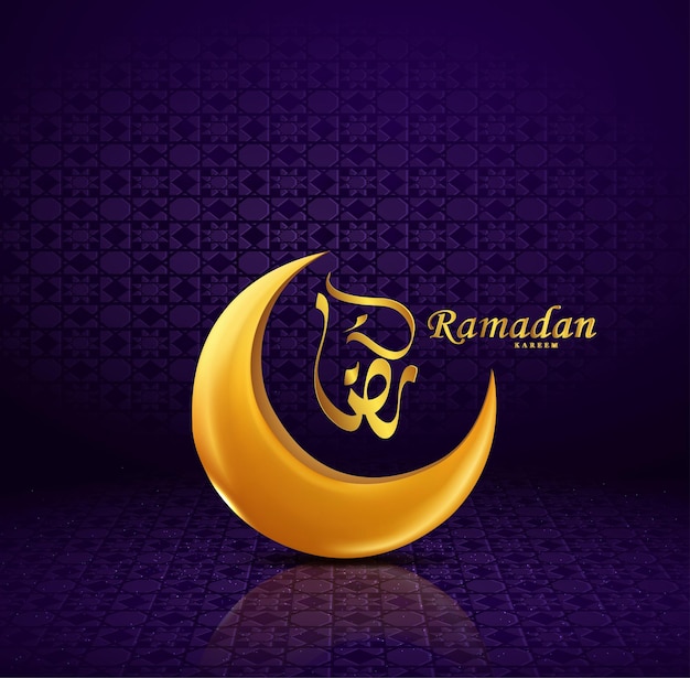 Tarjeta de felicitación de ramadan kareem con luna creciente dorada