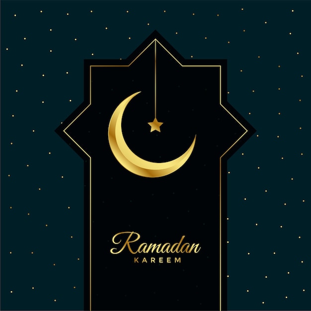 Tarjeta de felicitación de ramadan kareem con luna dorada y estrella