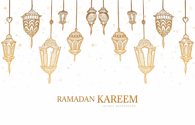 Vector gratuito tarjeta de felicitación de ramadan kareem mano dibujar fondo de boceto