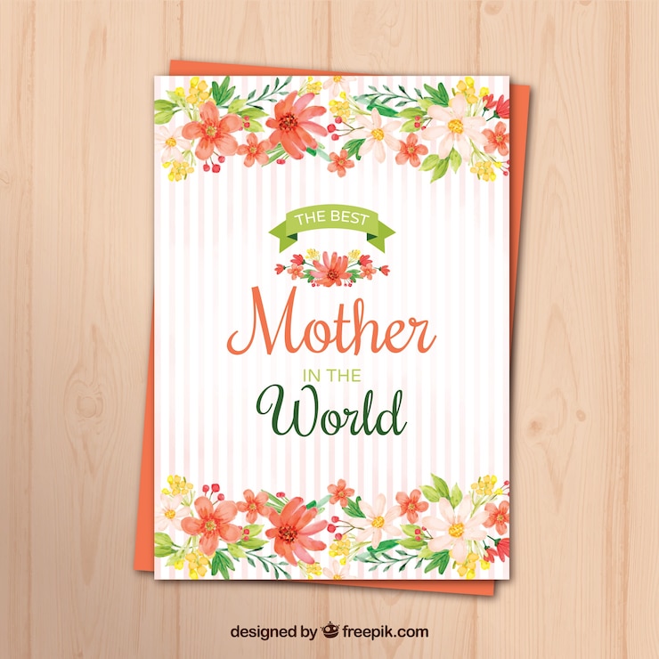 Vector gratuito tarjeta de felicitación de rayas con flores de acuarela para el día de la madre