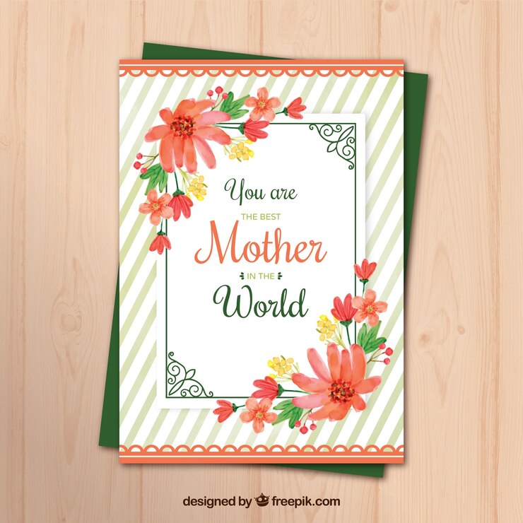 Vector gratuito tarjeta de felicitación con rayas y flores de acuarela