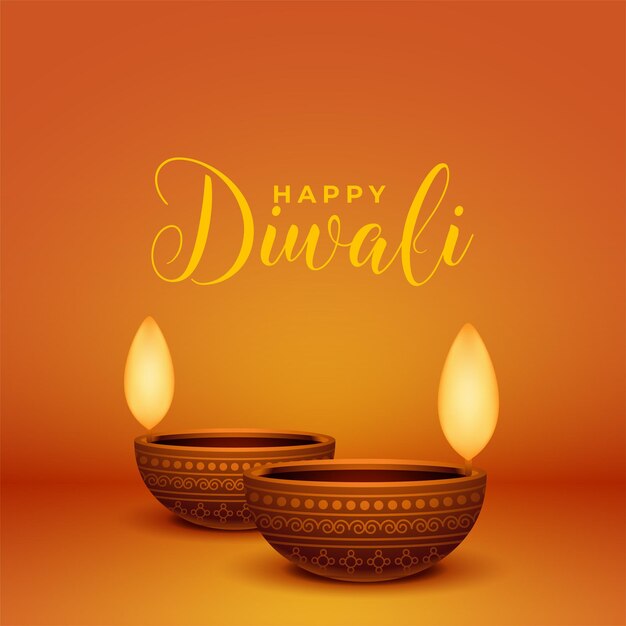 Tarjeta de felicitación realista feliz diwali con dos lámparas diya