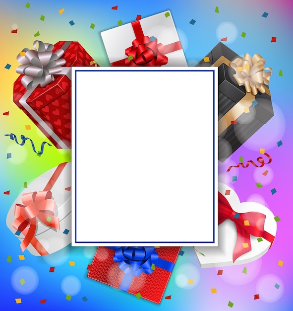 Tarjeta de felicitación, regalos y hoja de papel