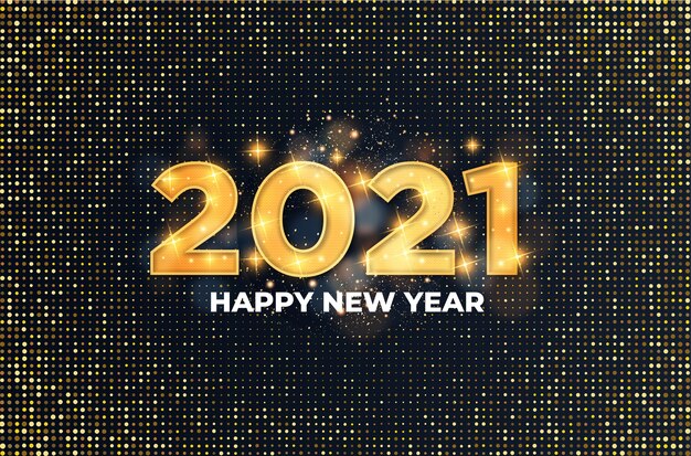 Tarjeta de feliz año nuevo 2021 con efecto de texto dorado de lujo