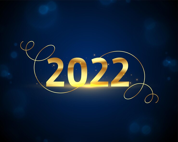 Vector gratuito tarjeta de feliz año nuevo dorado 2022 con líneas de remolino