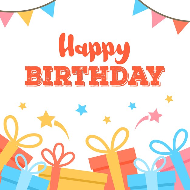 Tarjeta de feliz cumpleaños. Banderas de colores de composición de la guirnalda.