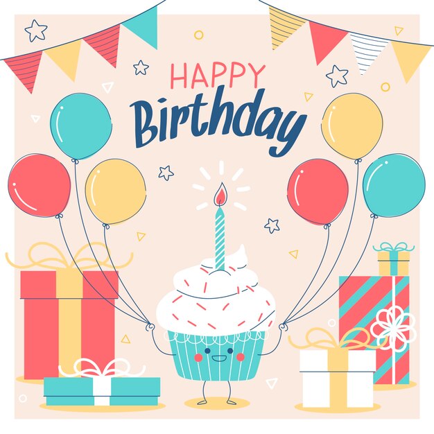 Tarjeta del feliz cumpleaños con cupcake
