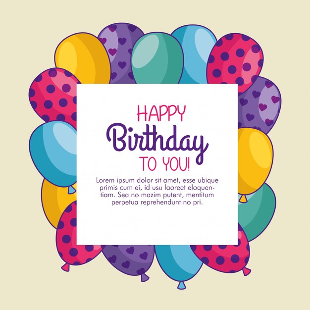 Tarjeta de feliz cumpleaños con decoración de globos