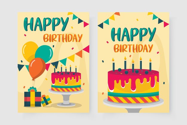 Tarjeta de feliz cumpleaños decorada con imágenes de pastel