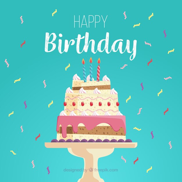 Tarjeta de feliz cumpleaños con deliciosa tarta