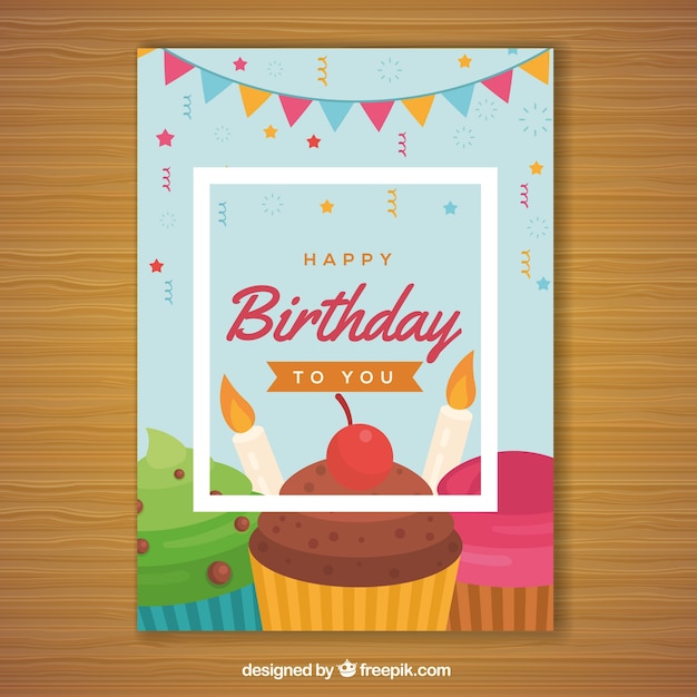 Vector gratuito tarjeta de feliz cumpleaños en estilo plano