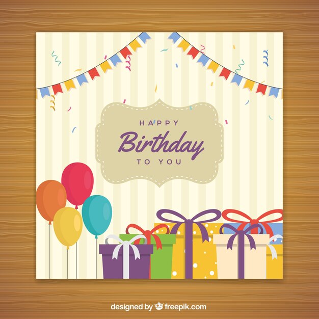 Tarjeta de feliz cumpleaños en estilo plano