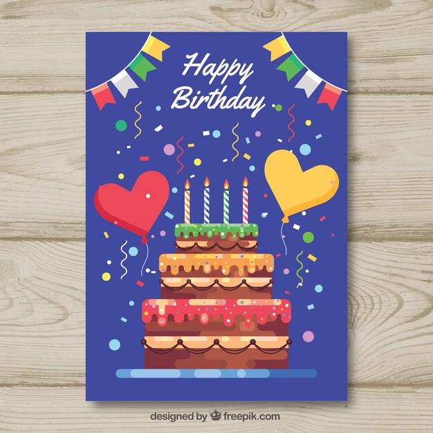 Vector gratuito tarjeta de feliz cumpleaños en estilo plano