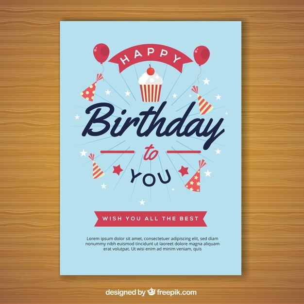 Tarjeta de feliz cumpleaños en estilo plano