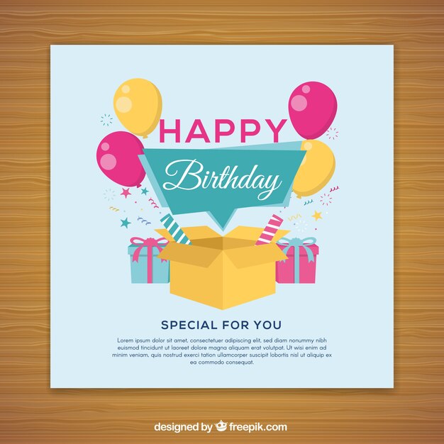 Tarjeta de feliz cumpleaños en estilo plano