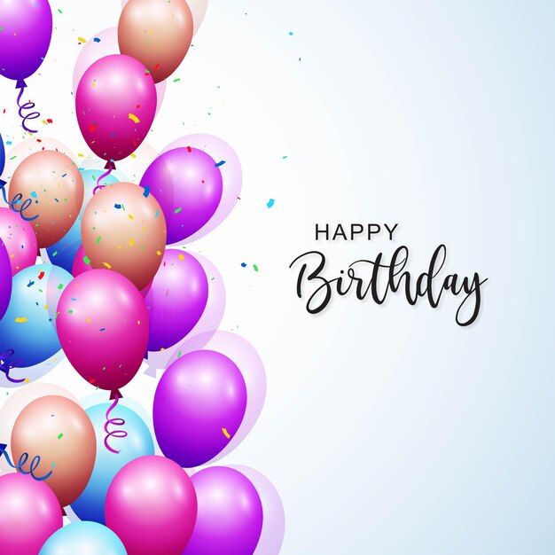 Tarjeta del feliz cumpleaños en el fondo de celebración de globos de colores brillantes