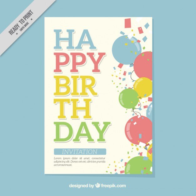 Tarjeta de feliz cumpleaños con globos de colores y confeti