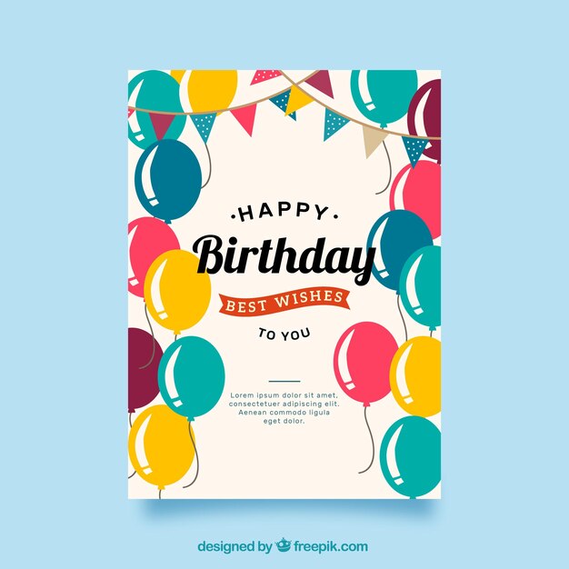 Tarjeta de feliz cumpleaños con globos en estilo hecho a mano