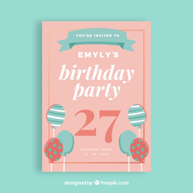 Tarjeta de feliz cumpleaños con globos en estilo plano