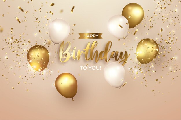 Tarjeta de feliz cumpleaños con globos realistas