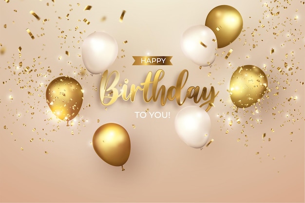 Tarjeta de feliz cumpleaños con globos realistas