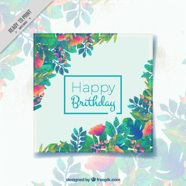 Tarjeta de feliz cumpleaños con hojas en diferentes colores