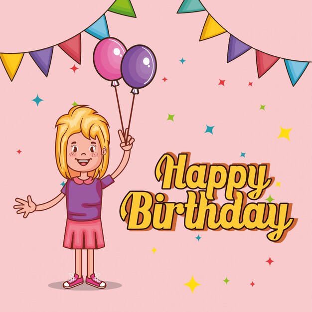 tarjeta de feliz cumpleaños con niña