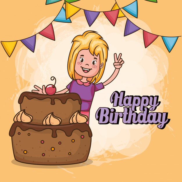 tarjeta de feliz cumpleaños con niña