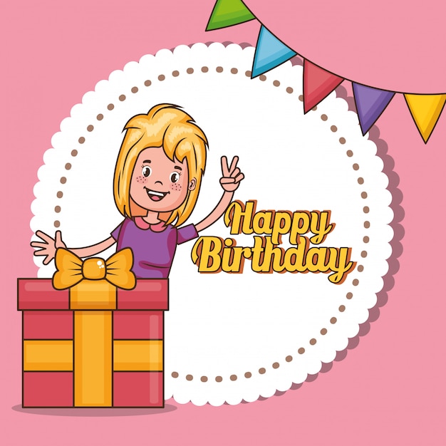 tarjeta de feliz cumpleaños con niña